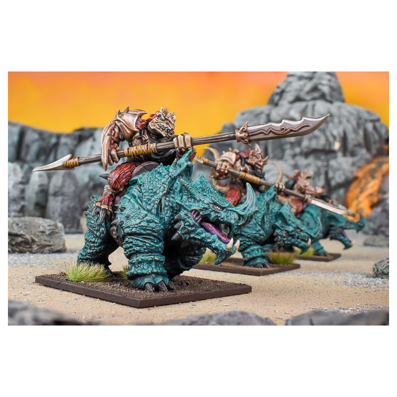 KINGS OF WAR - SALAMANDRES - RÉGIMENT DE CAVALIERS SUR RHINOSAURE